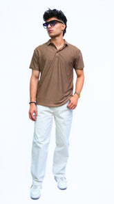 Men's coffee brown textured imported polo shirt